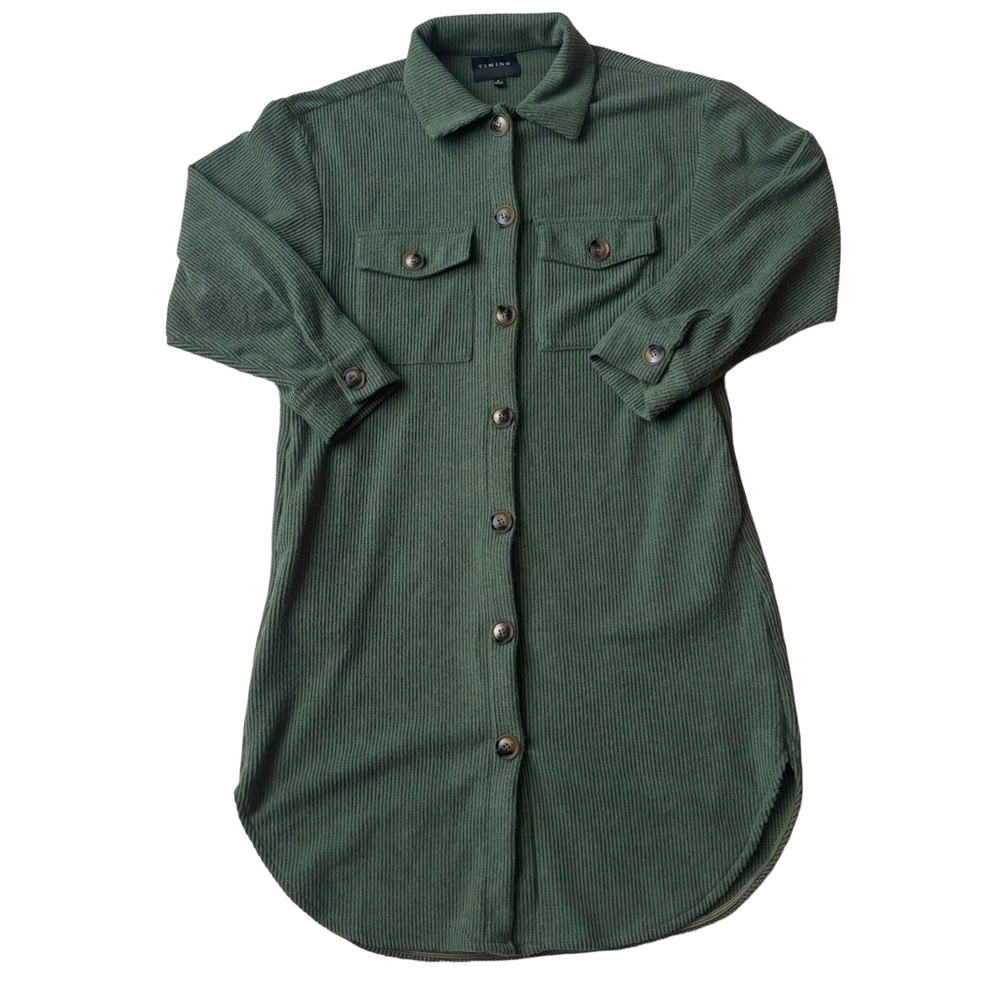 Timing Women’s Green Button Up Collared Duster Cardigan Size S